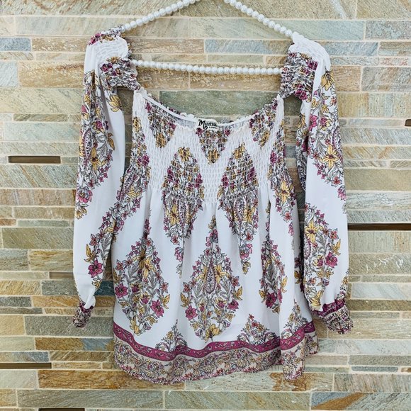SHOW ME YOUR MUMU RAQUEL PAISLEY SMOCKED TOP SZ XS - Picture 6 of 7